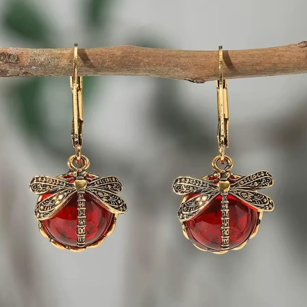 Vintage Dragonfly Earrings for Women Vintage Rhinestone Crystal Dangle Earrings